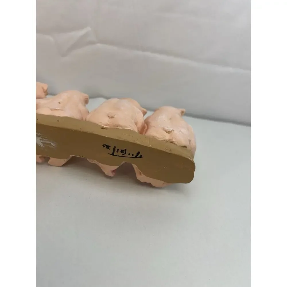 1999 Decorative Pig Figurine Five Pigs Sitting on Bench